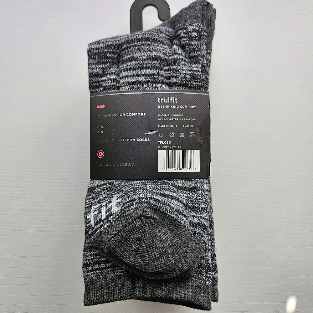 Tru/fit Black Crew Socks with Floral Pattern, 6 Pairs - Picture 5 of 5